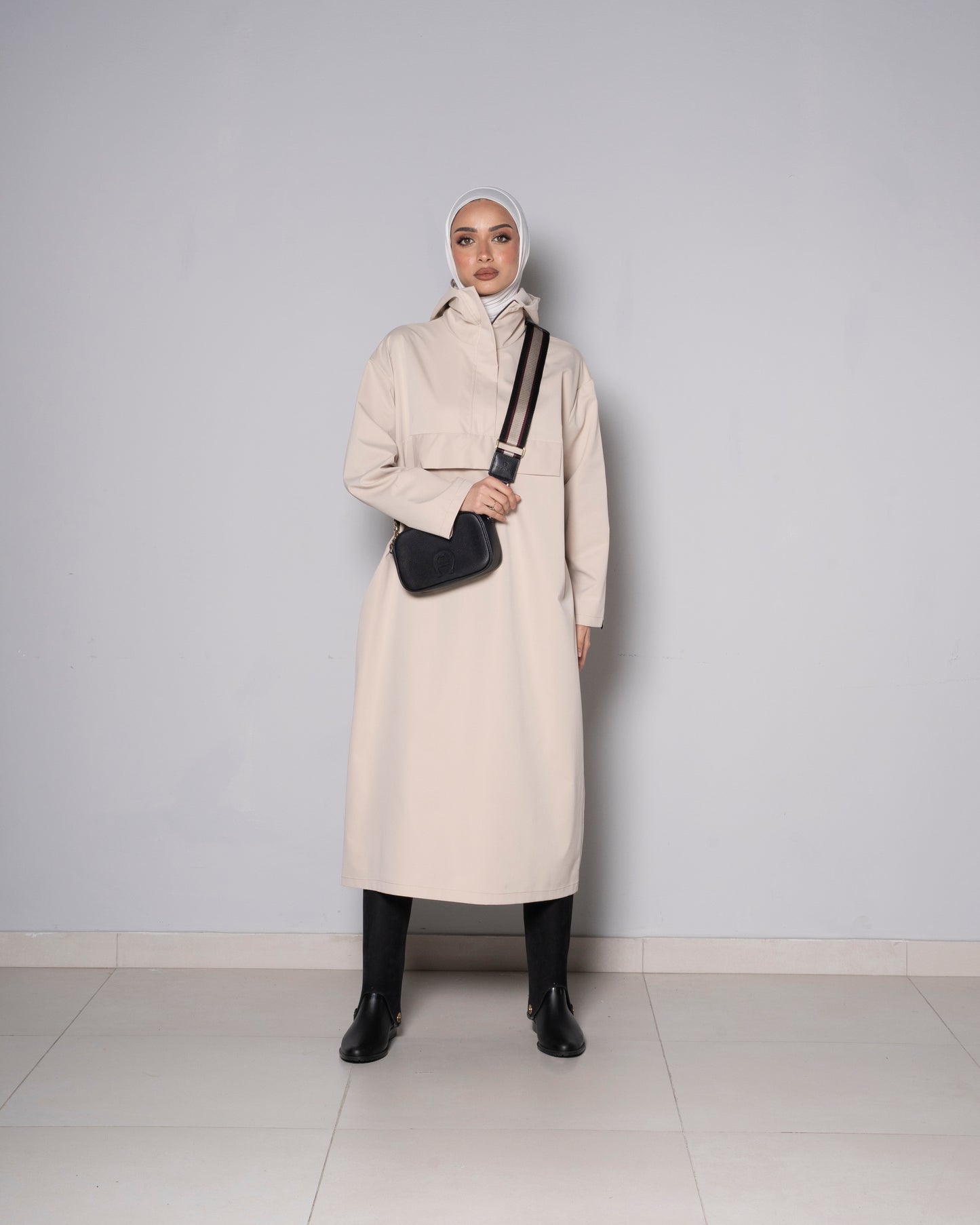 Beige Midi Zip Up Hoodie