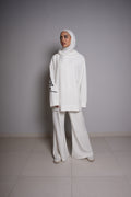 White Short Hoodie and White Pants Set