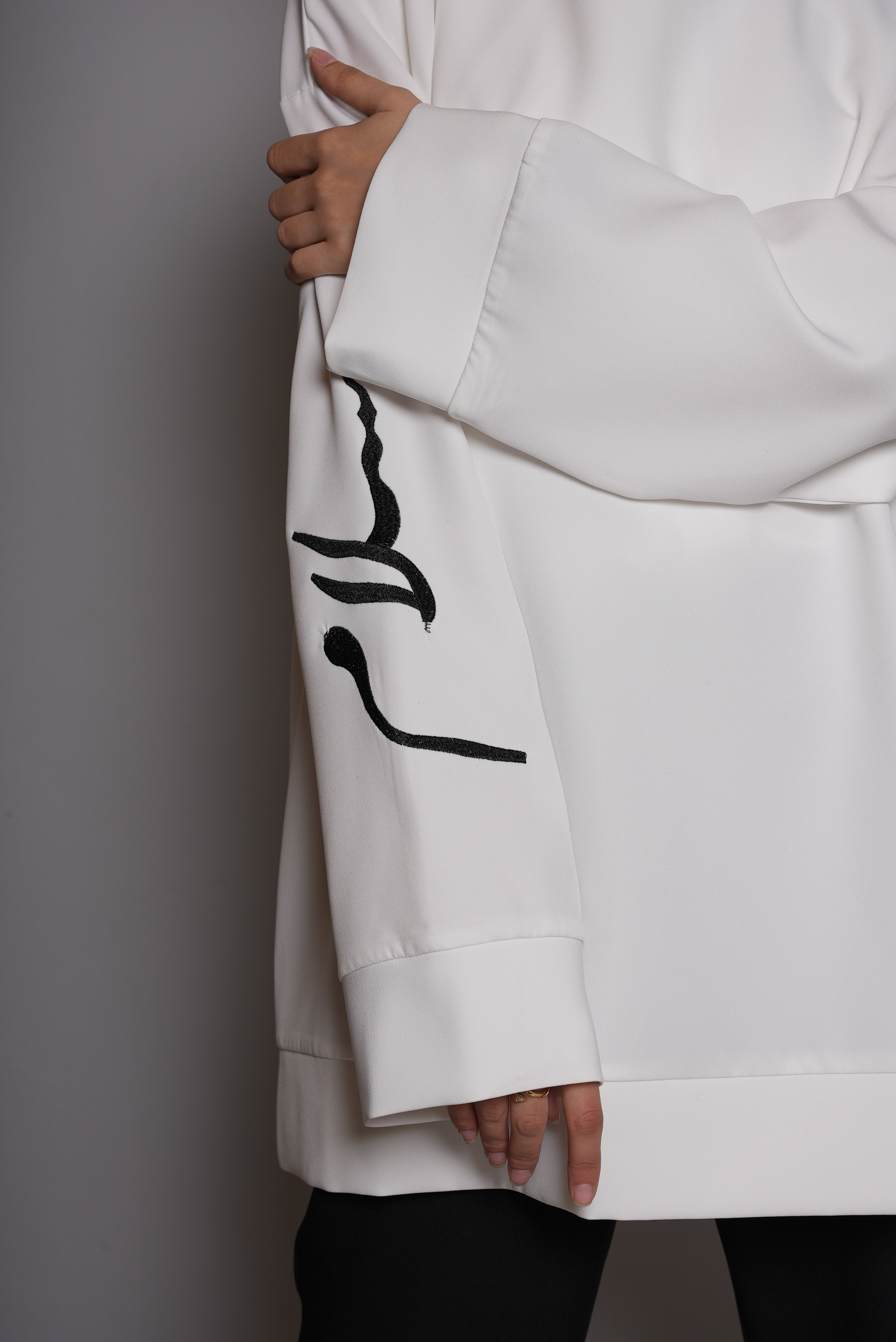 White Short Hoodie and Black Pants Set