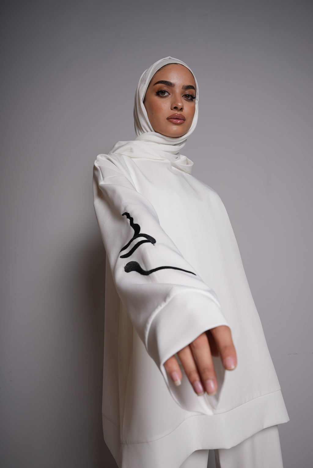 White Short Hoodie and White Pants Set