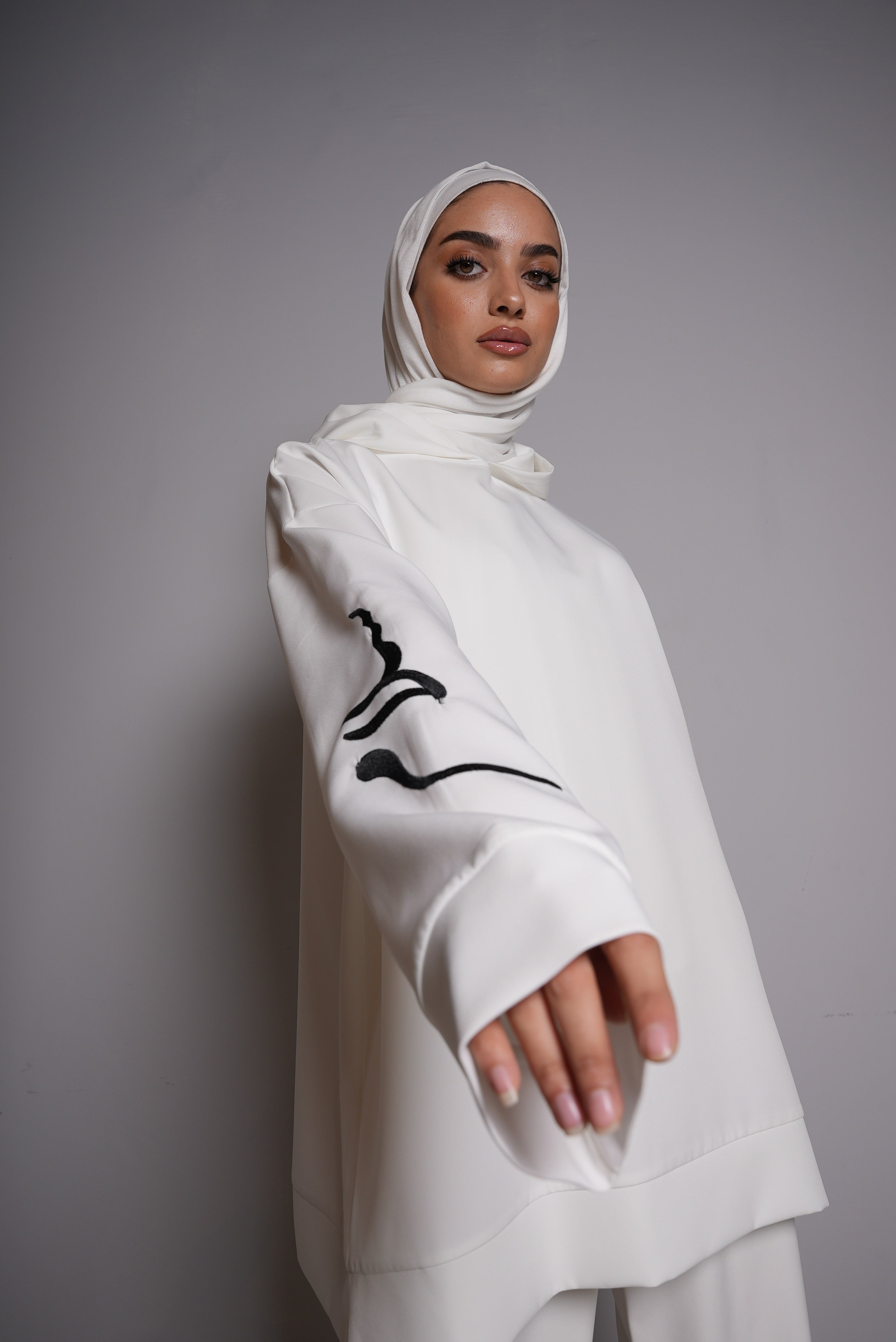 White Short Hoodie and White Pants Set