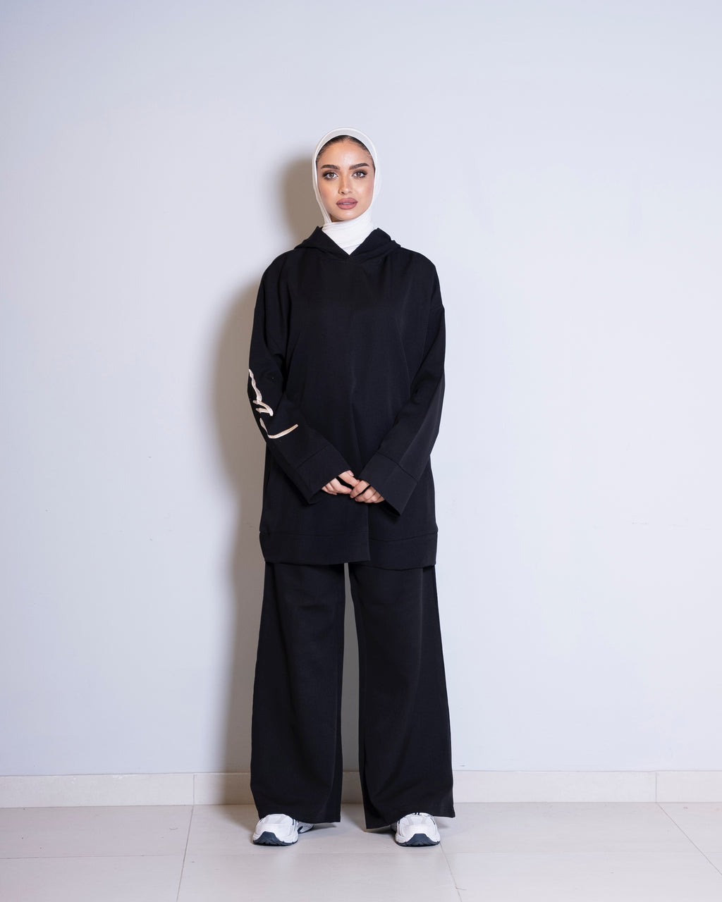 Black Short Hoodie and Black Pants Set