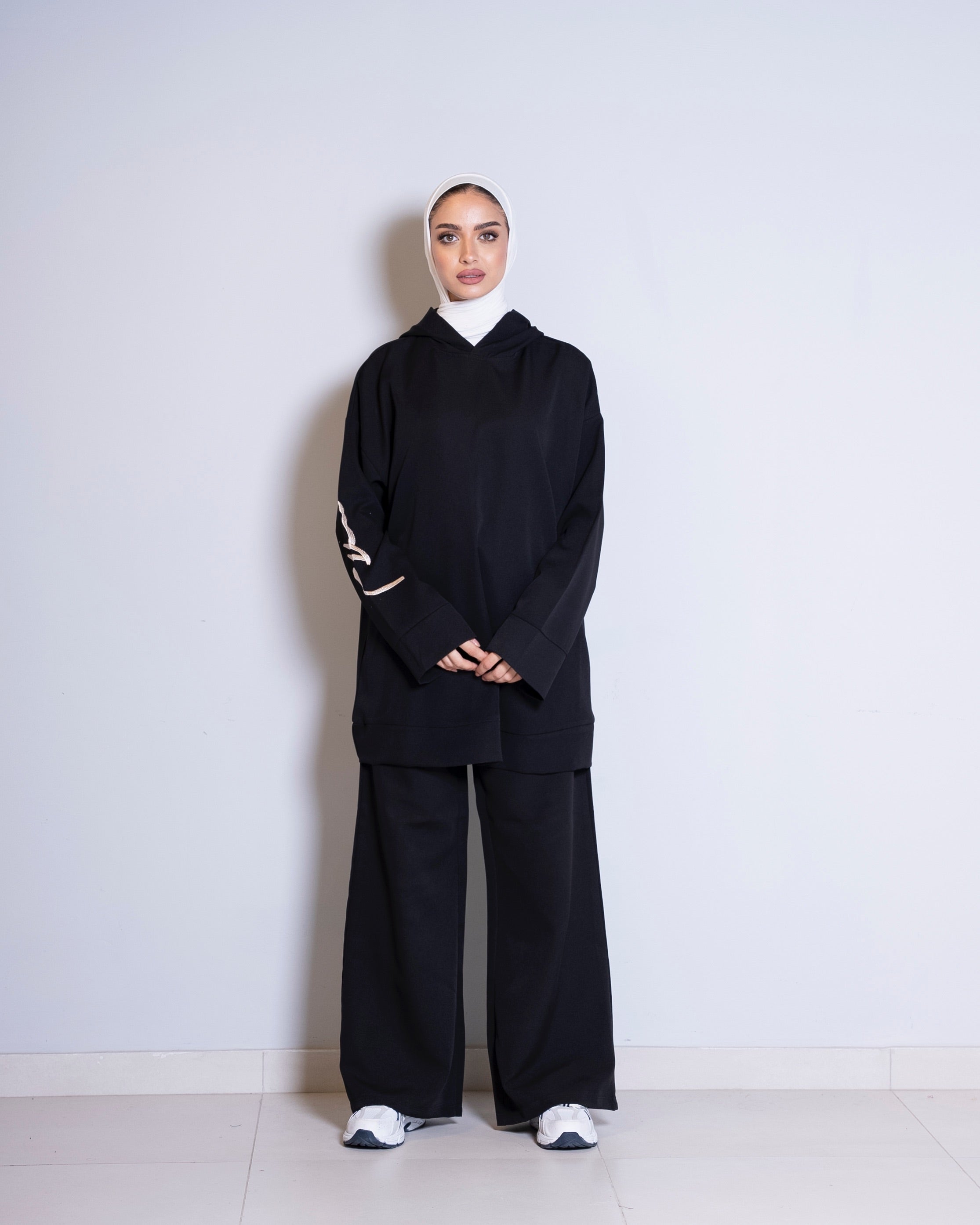 Black Short Hoodie and Black Pants Set