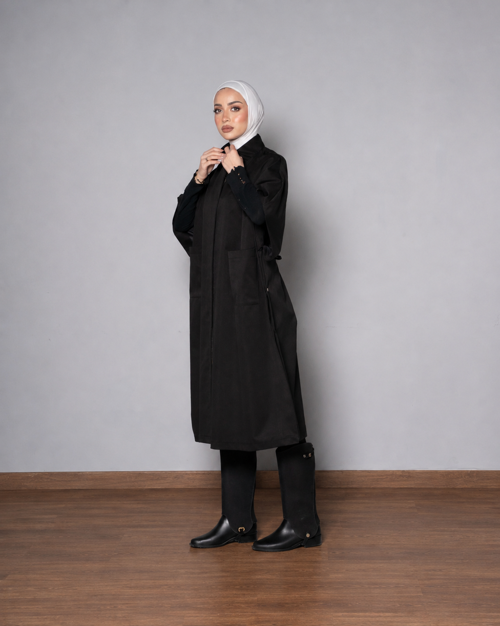 معطف ترينش أسود فاخر