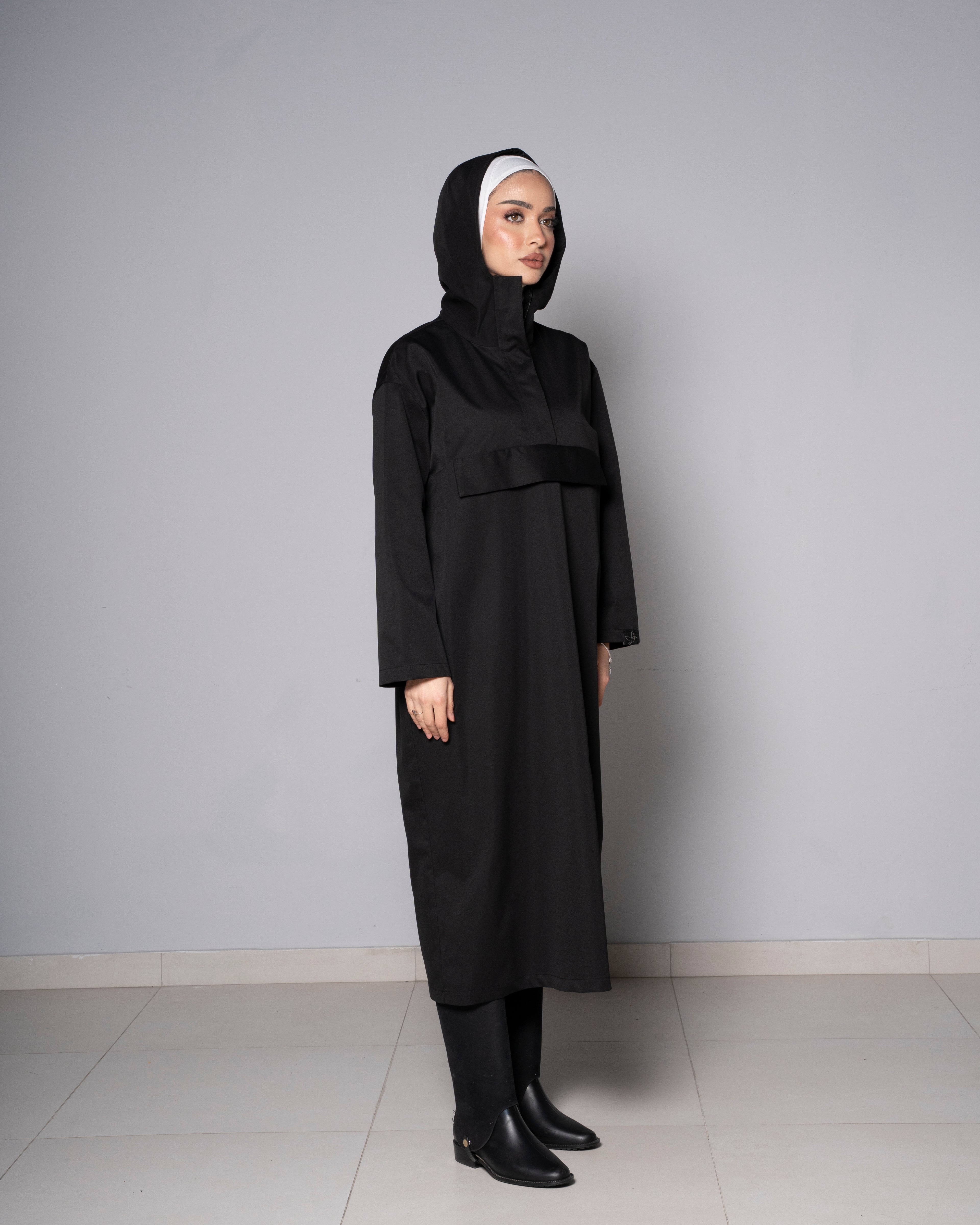 Black Midi Zip Up Hoodie