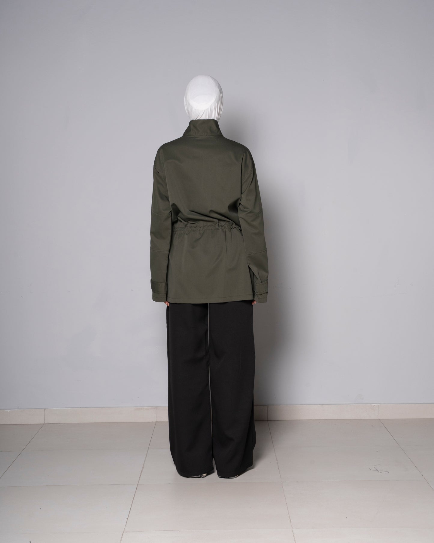 Dark Green Half-Zip Tunic with Cinched Waist