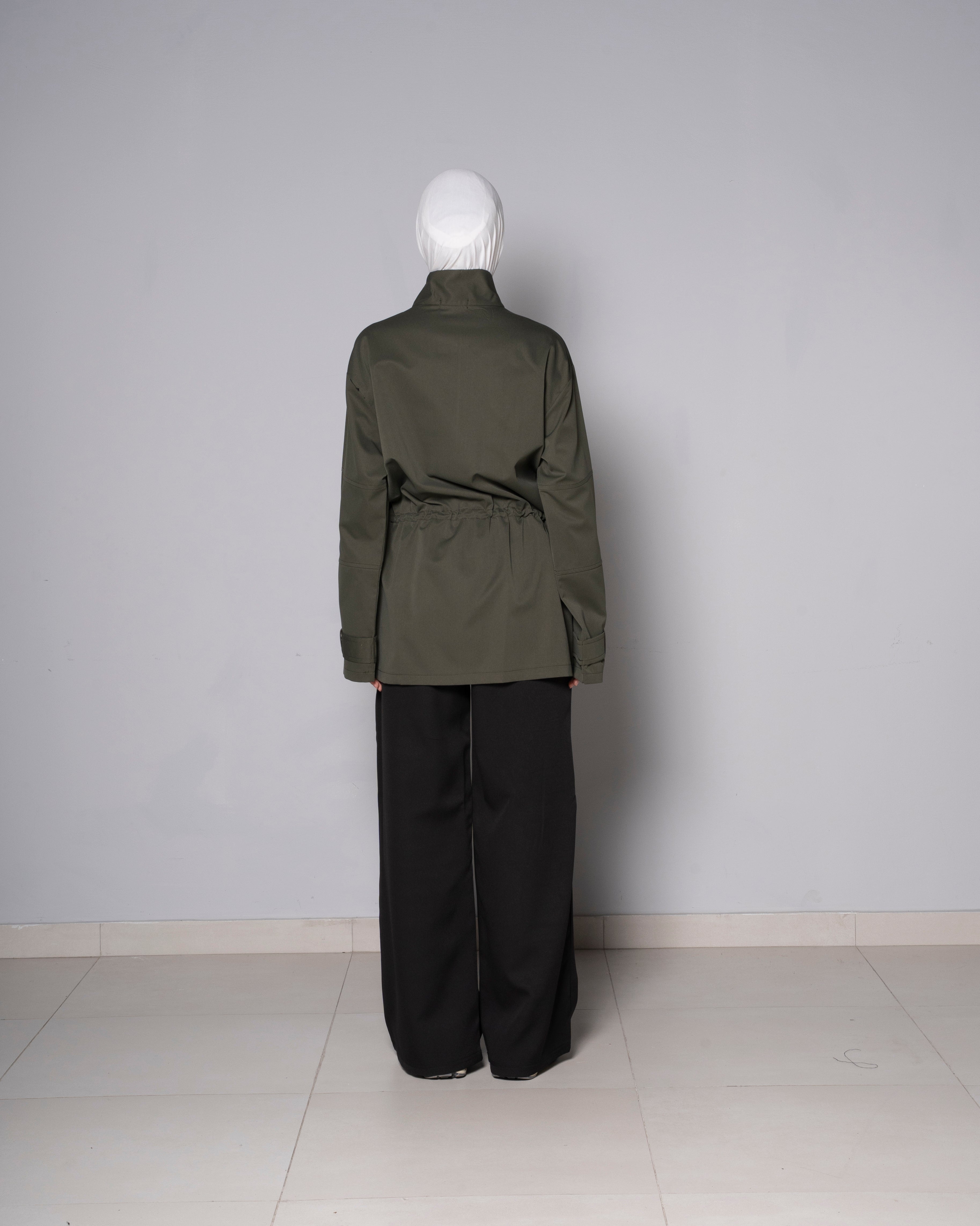 Dark Green Half-Zip Tunic with Cinched Waist