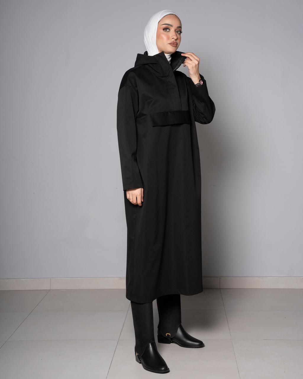 Black Midi Zip Up Hoodie