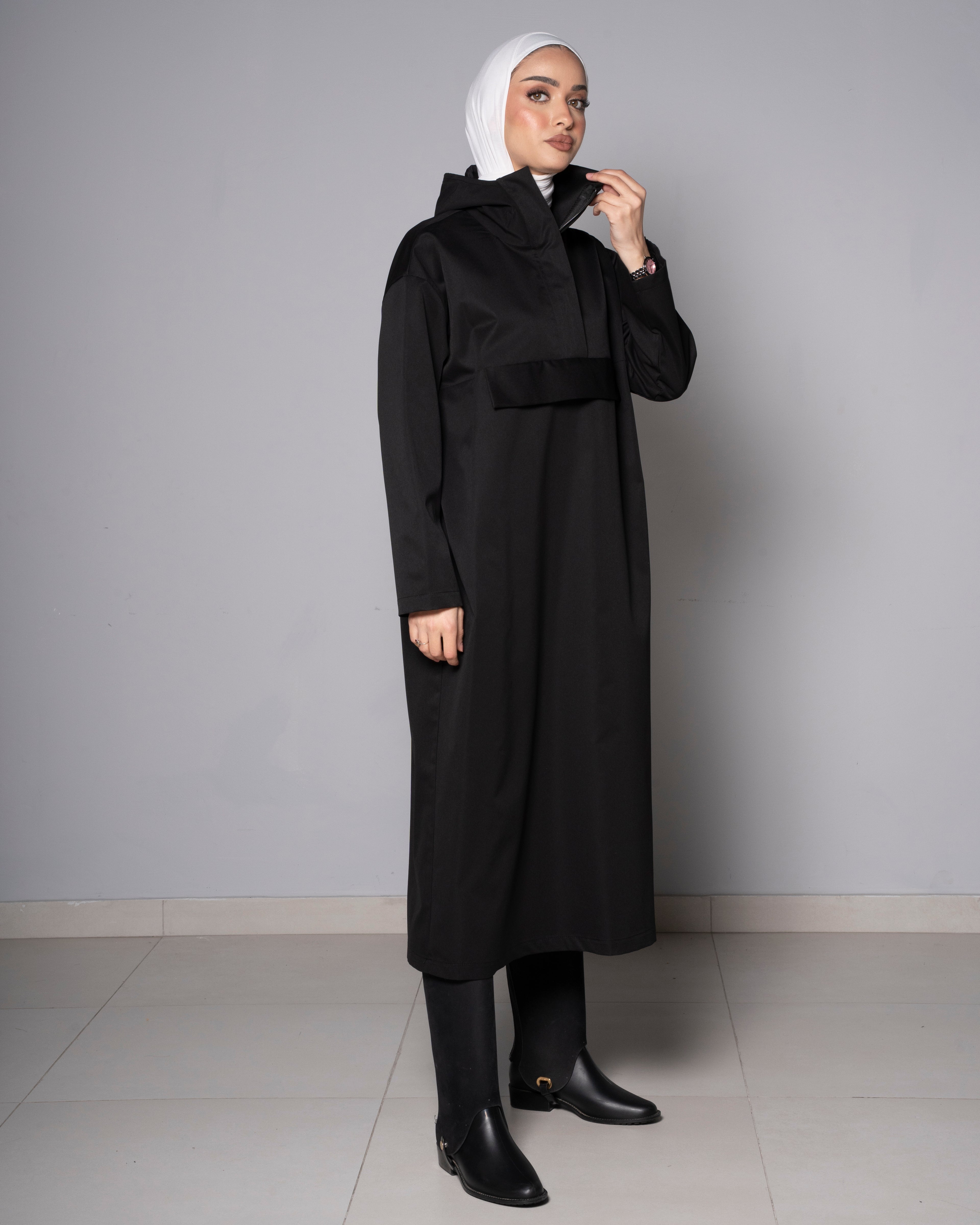 Black Midi Zip Up Hoodie