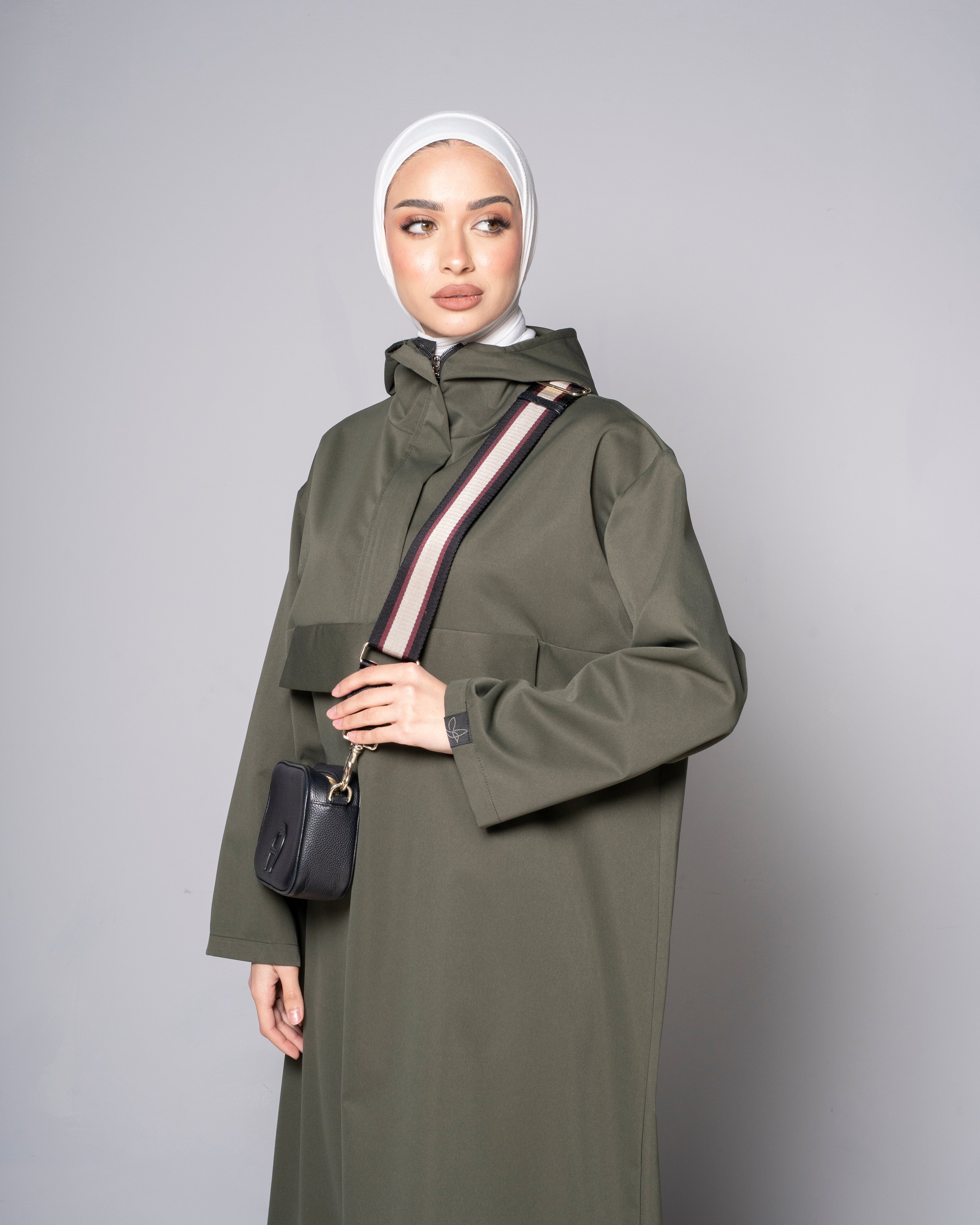 Dark Green Midi Zip Up Hoodie