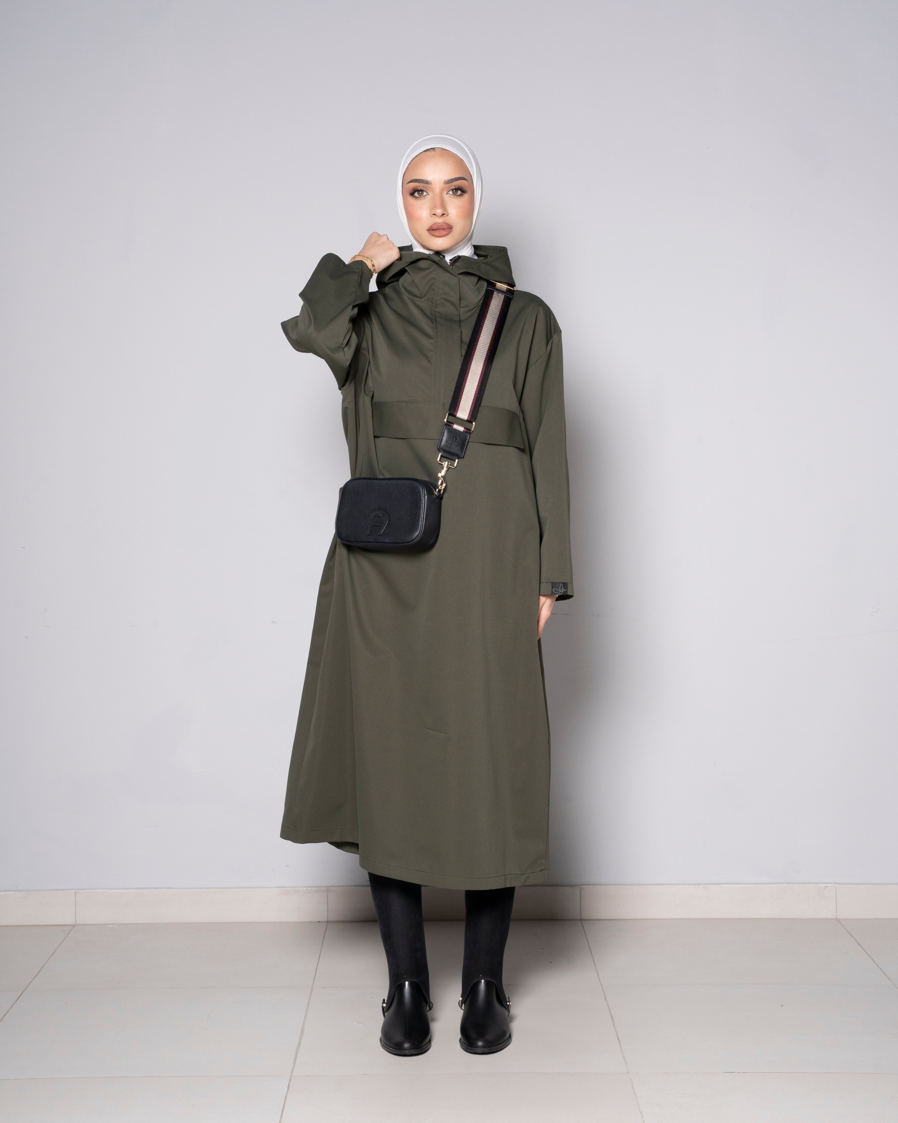 Dark Green Midi Zip Up Hoodie