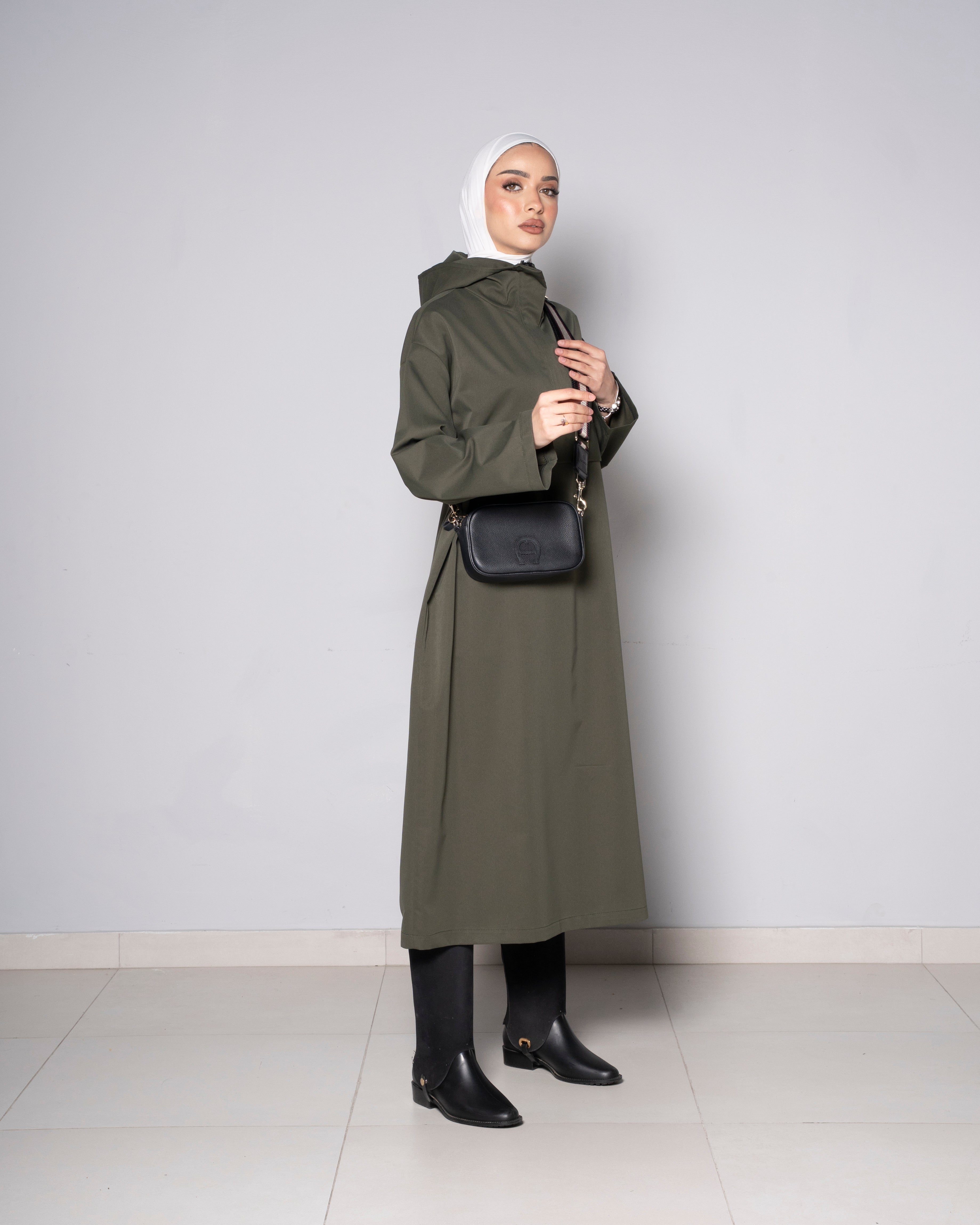 Dark Green Midi Zip Up Hoodie