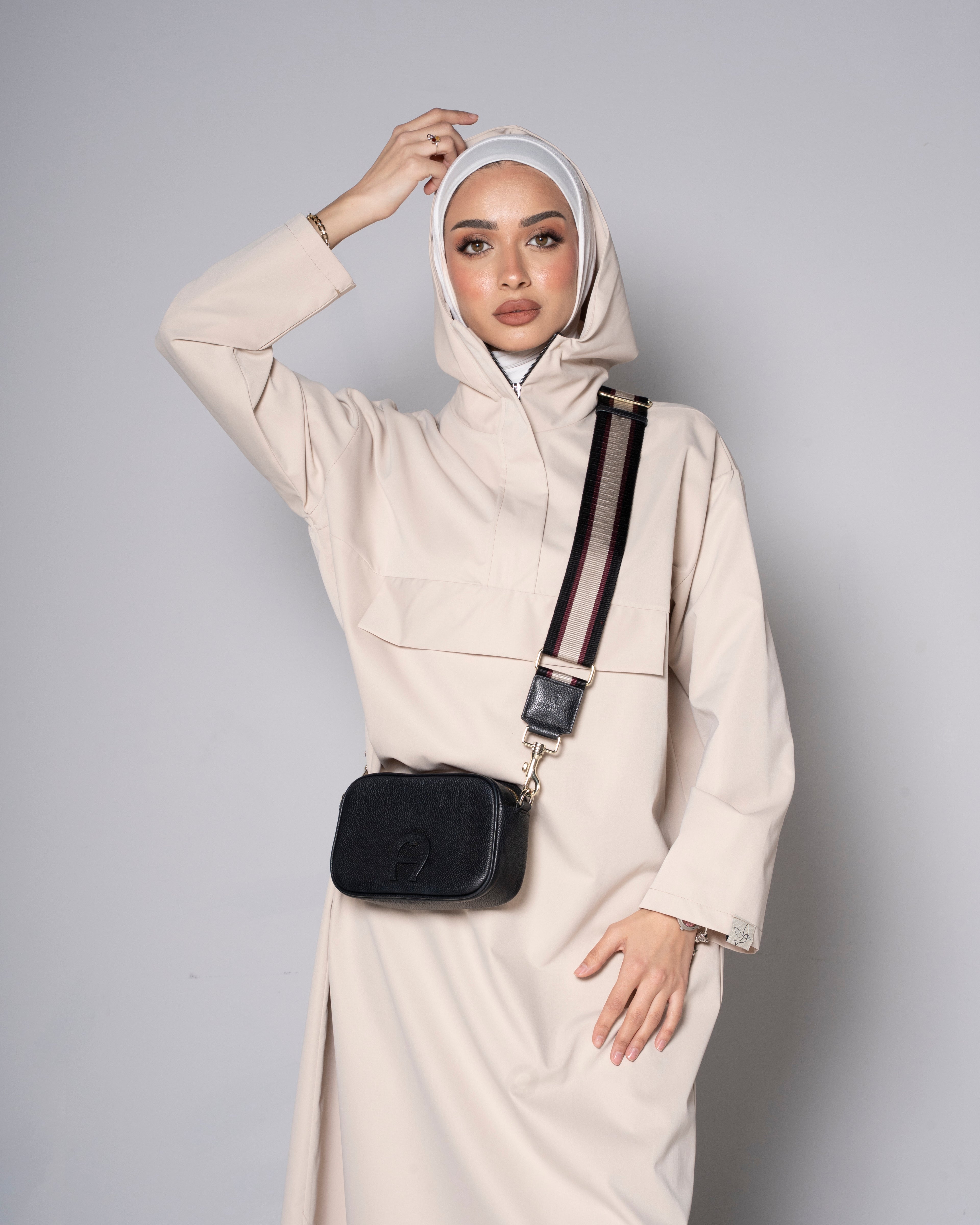 Beige Midi Zip Up Hoodie