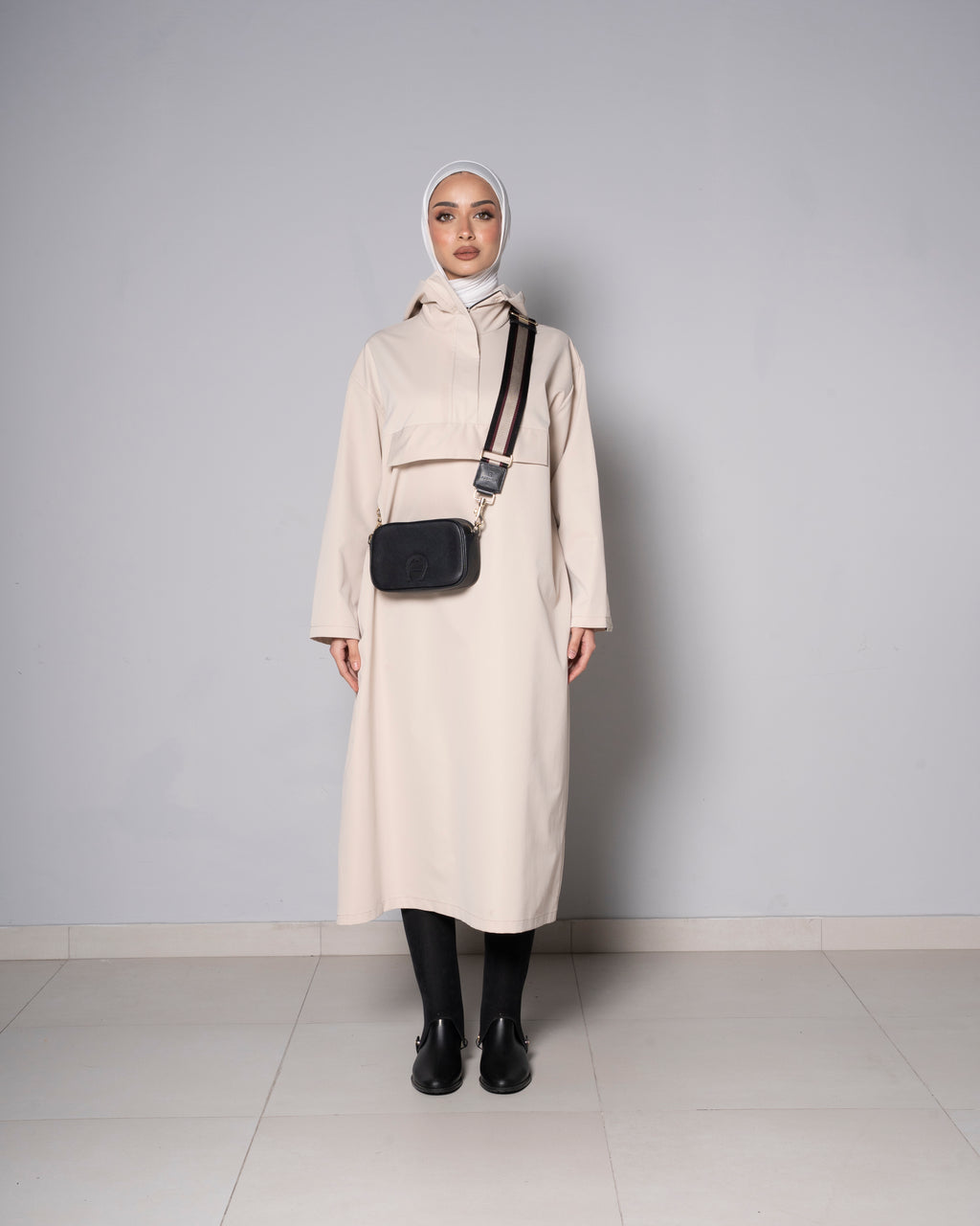 Beige Midi Zip Up Hoodie