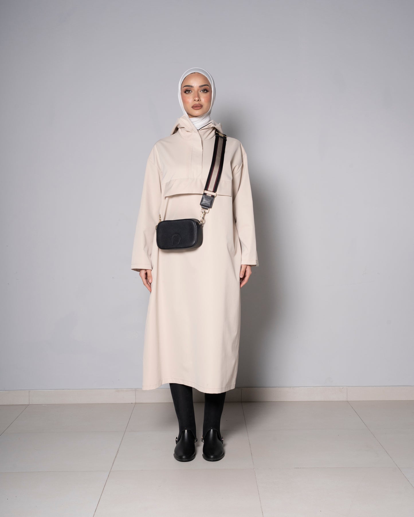 Beige Midi Zip Up Hoodie