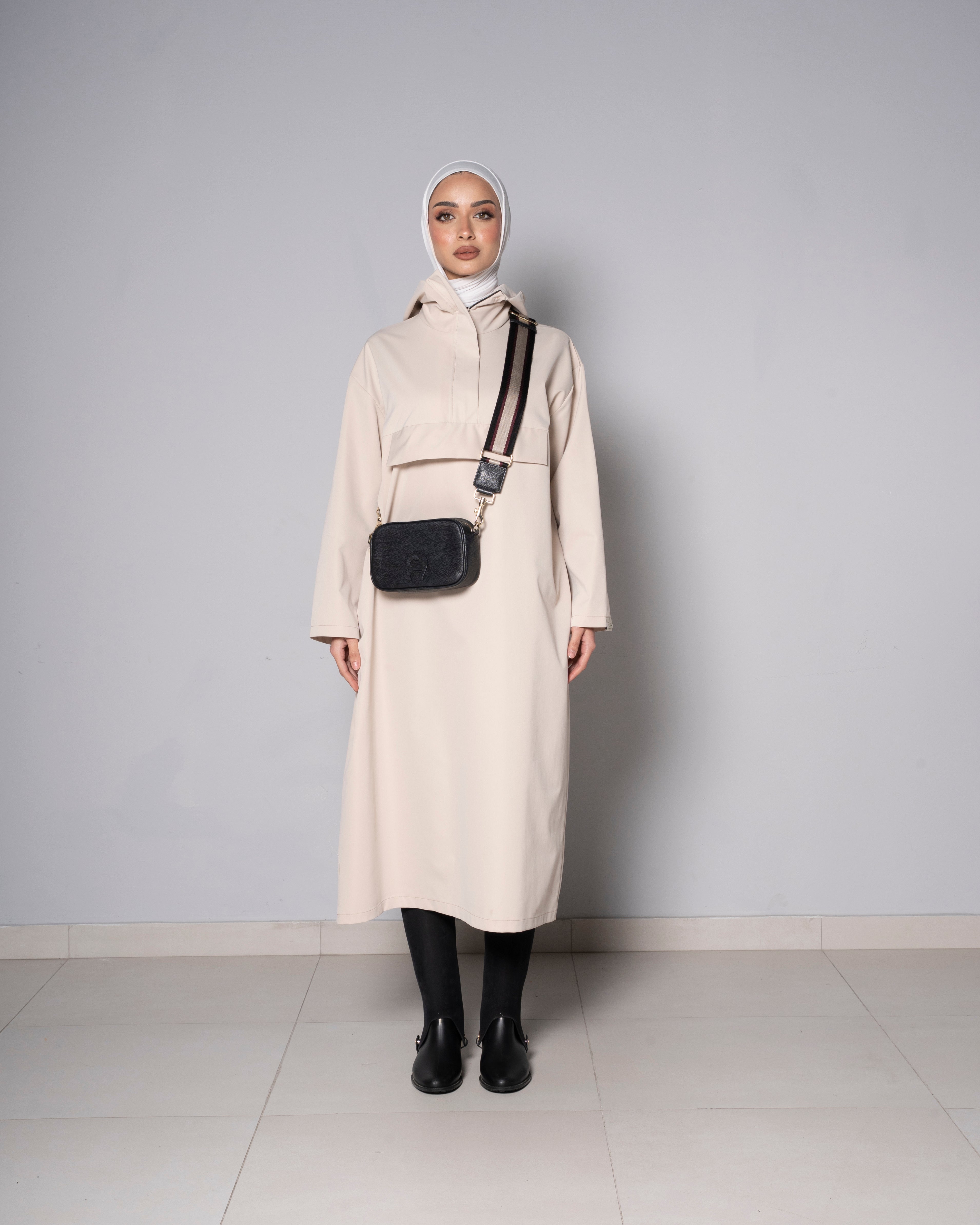 Beige Midi Zip Up Hoodie