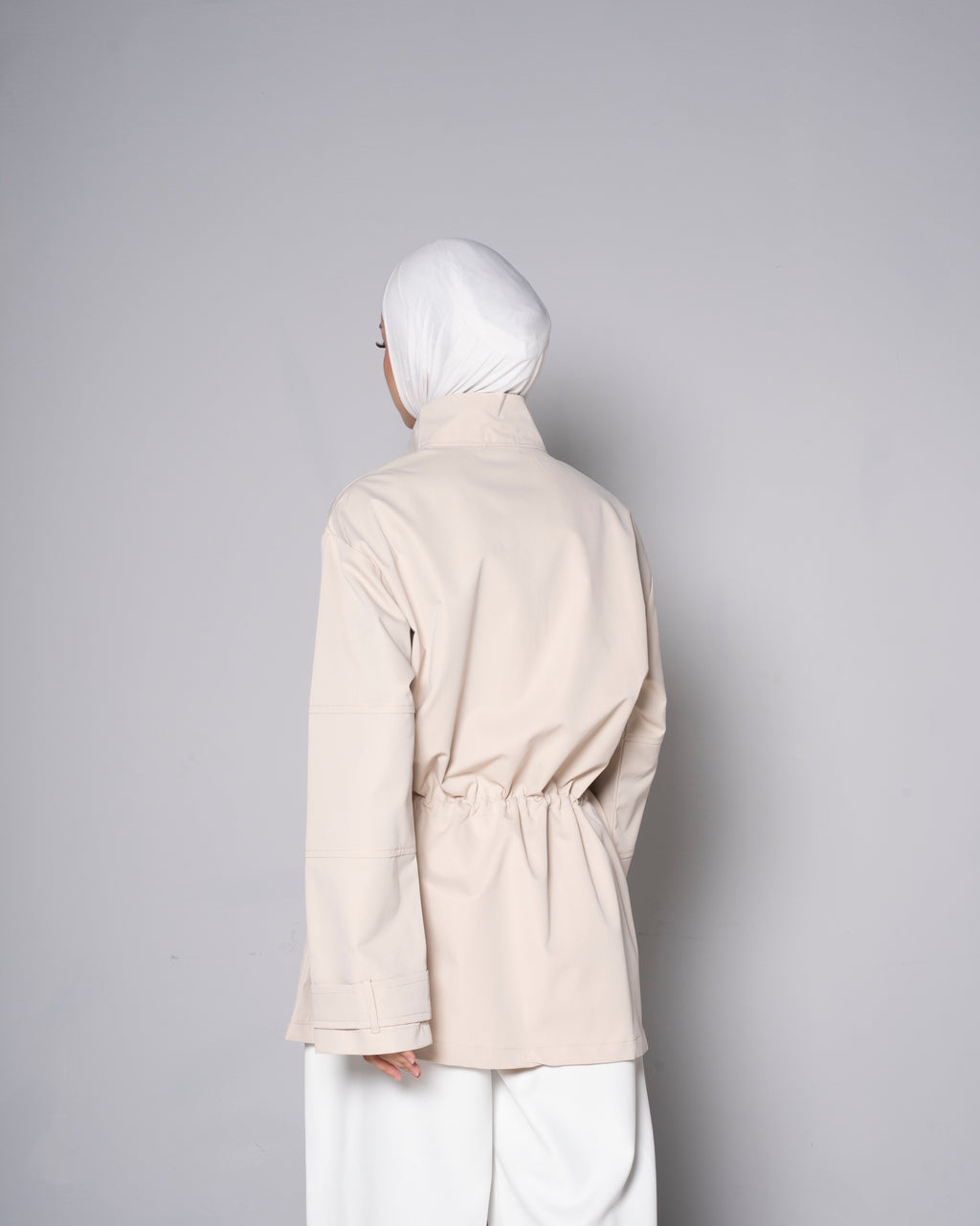 Beige Half-Zip Tunic with Cinched Waist