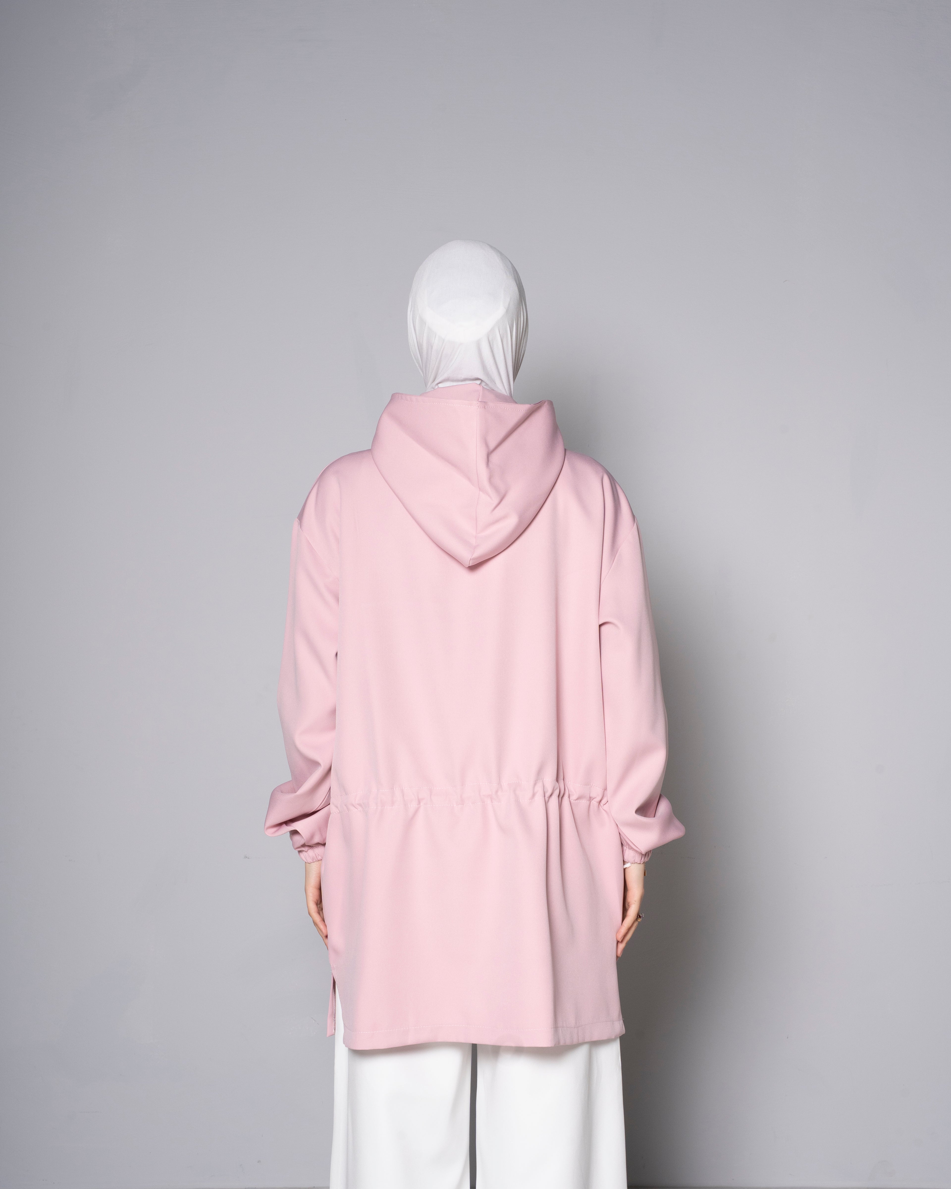 Pink Half-Zip Short Hoodie with Cinched waist