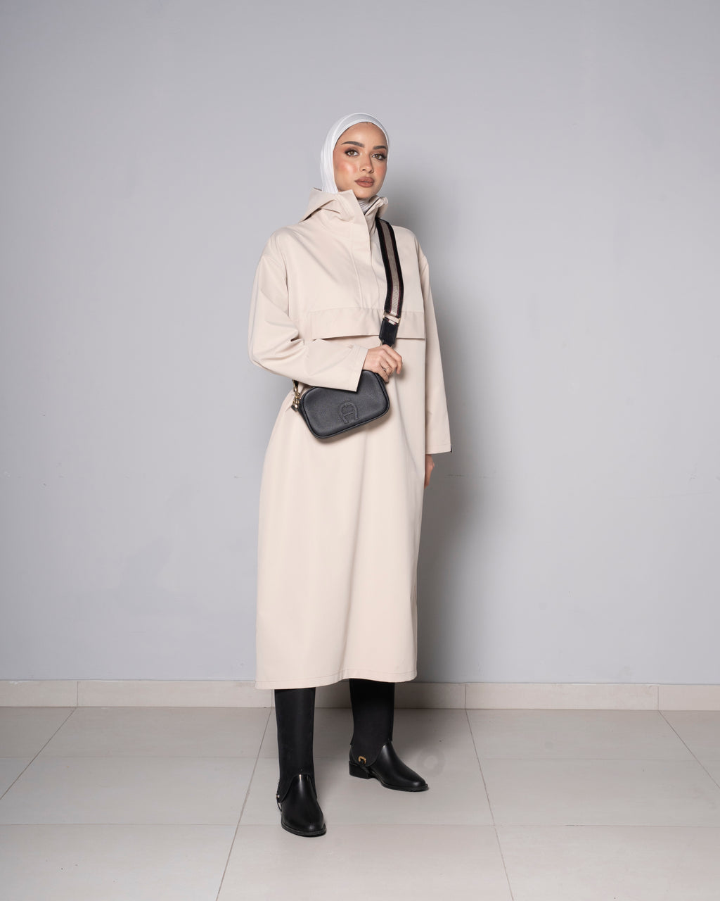 Beige Midi Zip Up Hoodie