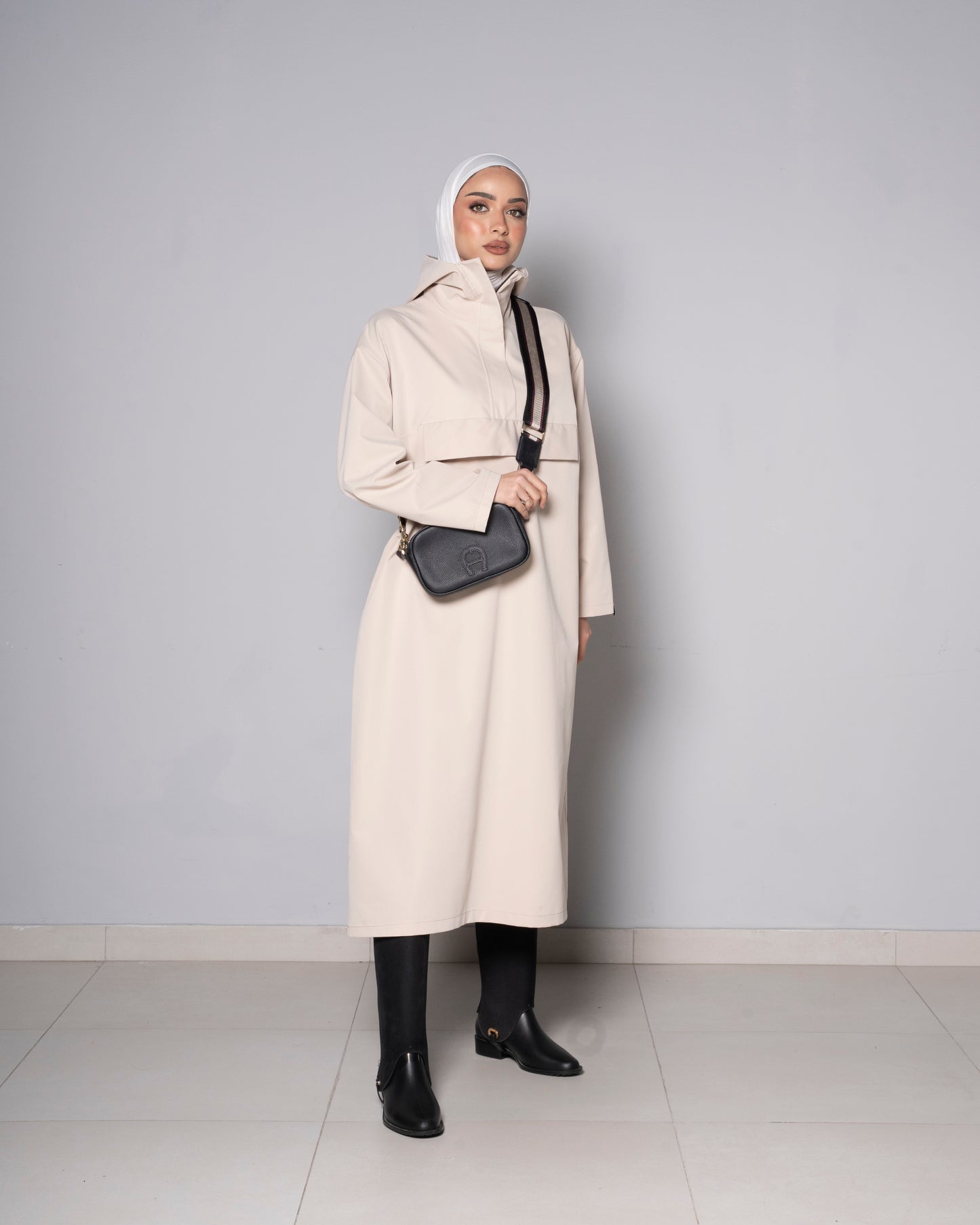 Beige Midi Zip Up Hoodie