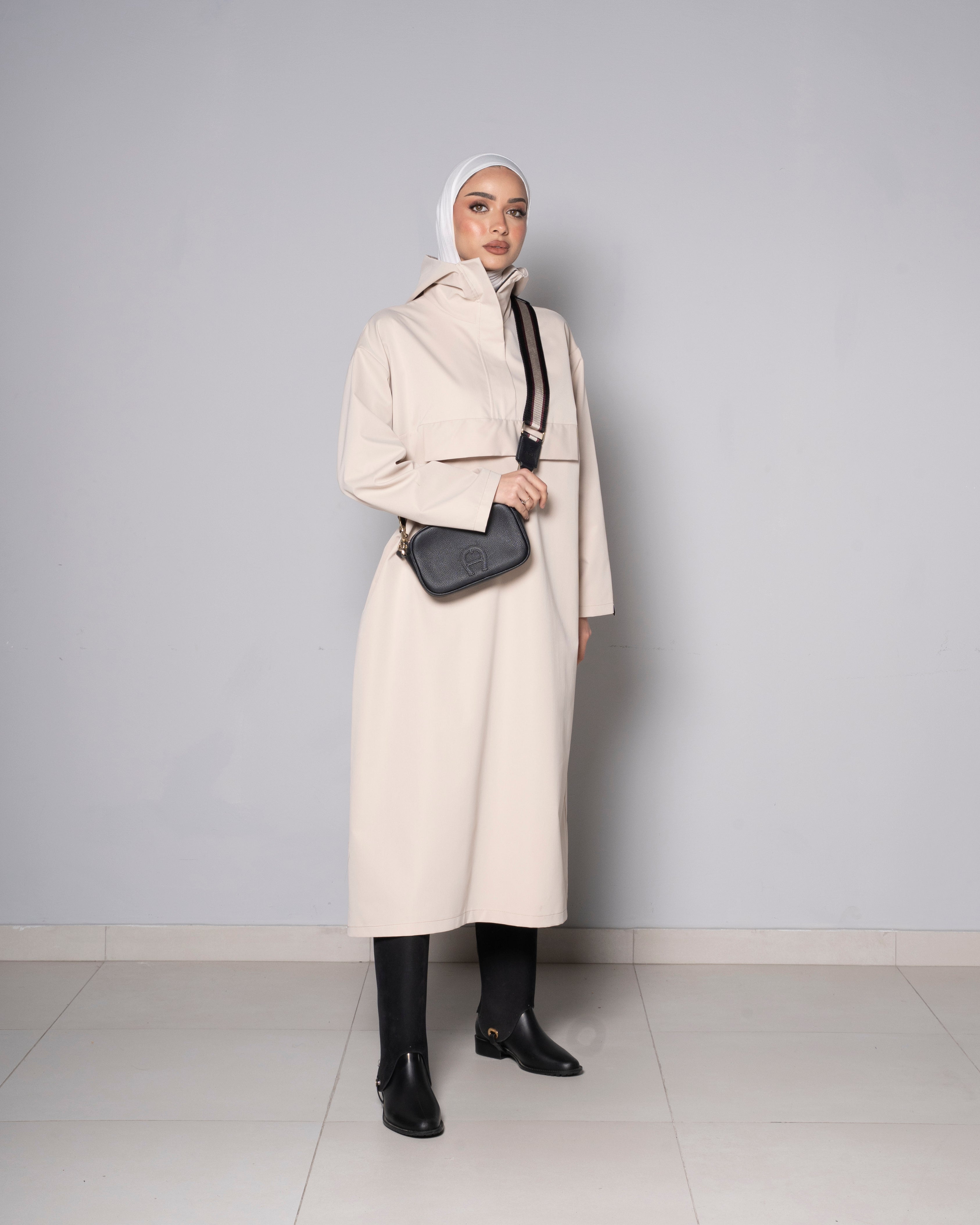 Beige Midi Zip Up Hoodie