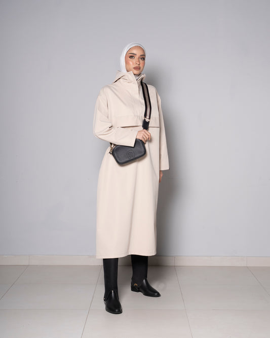 Beige Midi Zip Up Hoodie