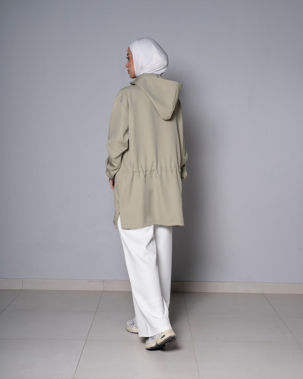 Green Half-Zip Short Hoodie with cinched waist