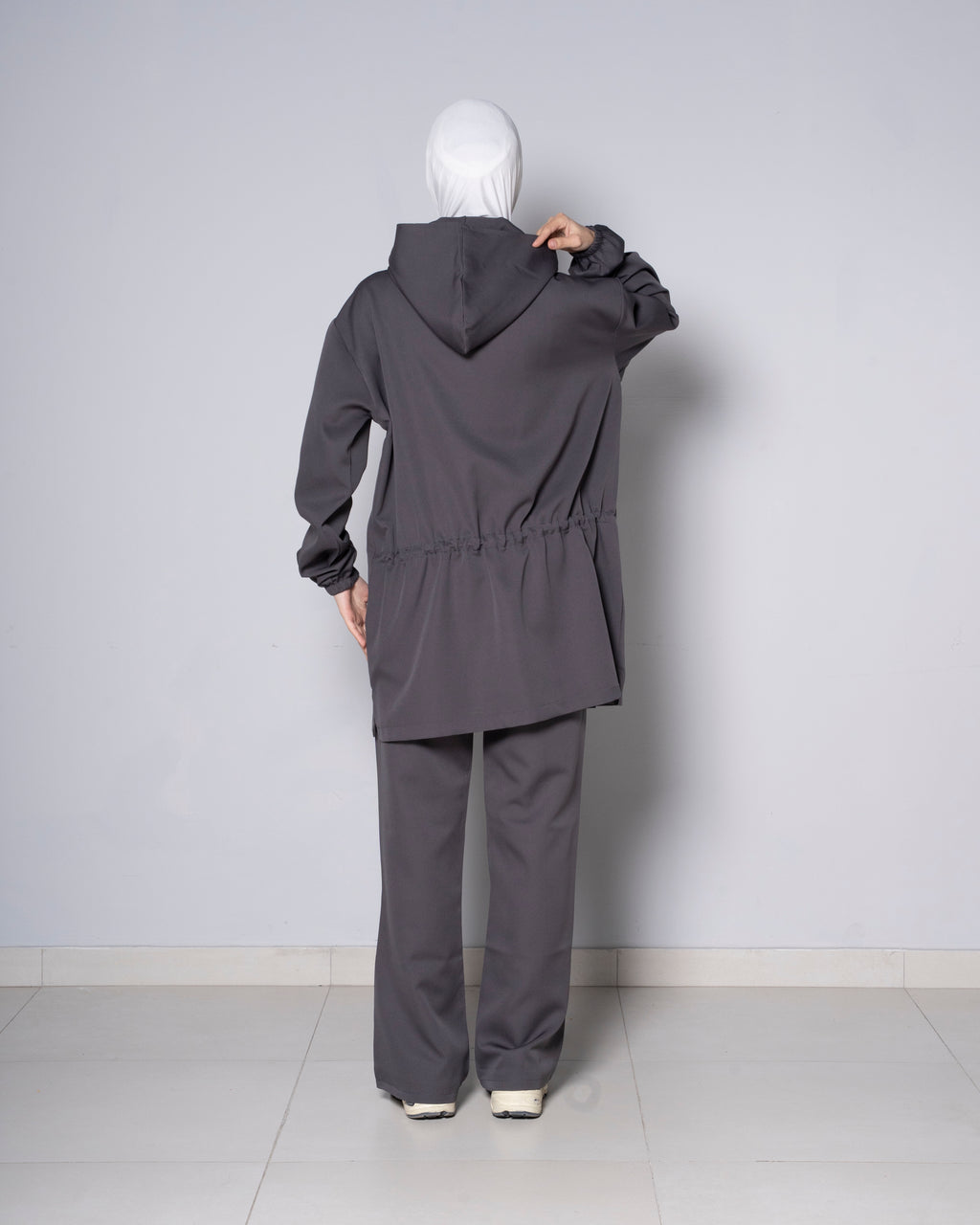 Gray Half-Zip Short Hoodie with Gray Pants