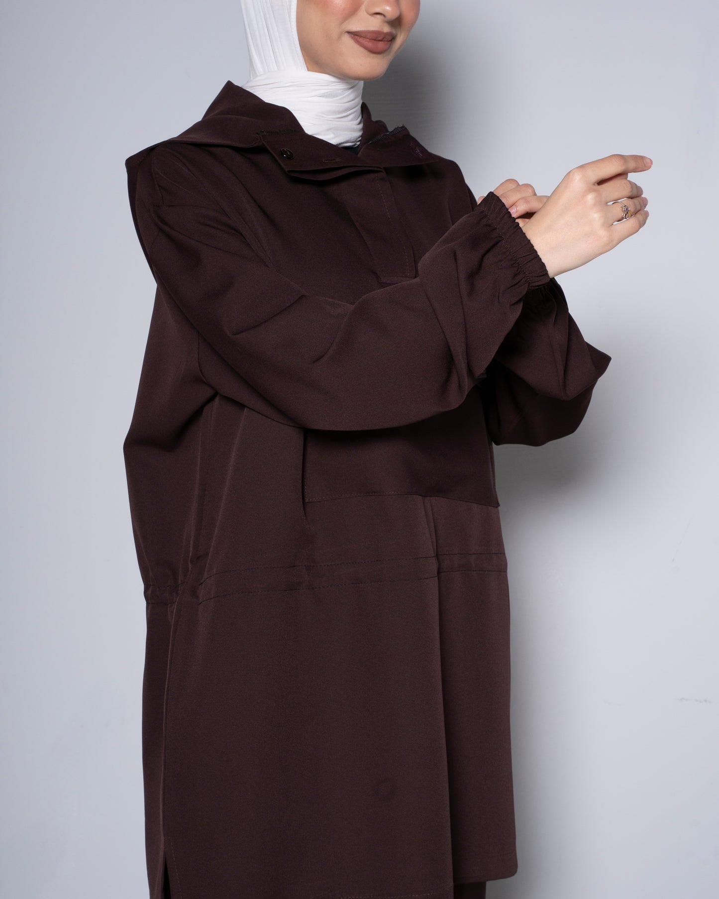 Brown Half-Zip Short Hoodie with Brown Pants