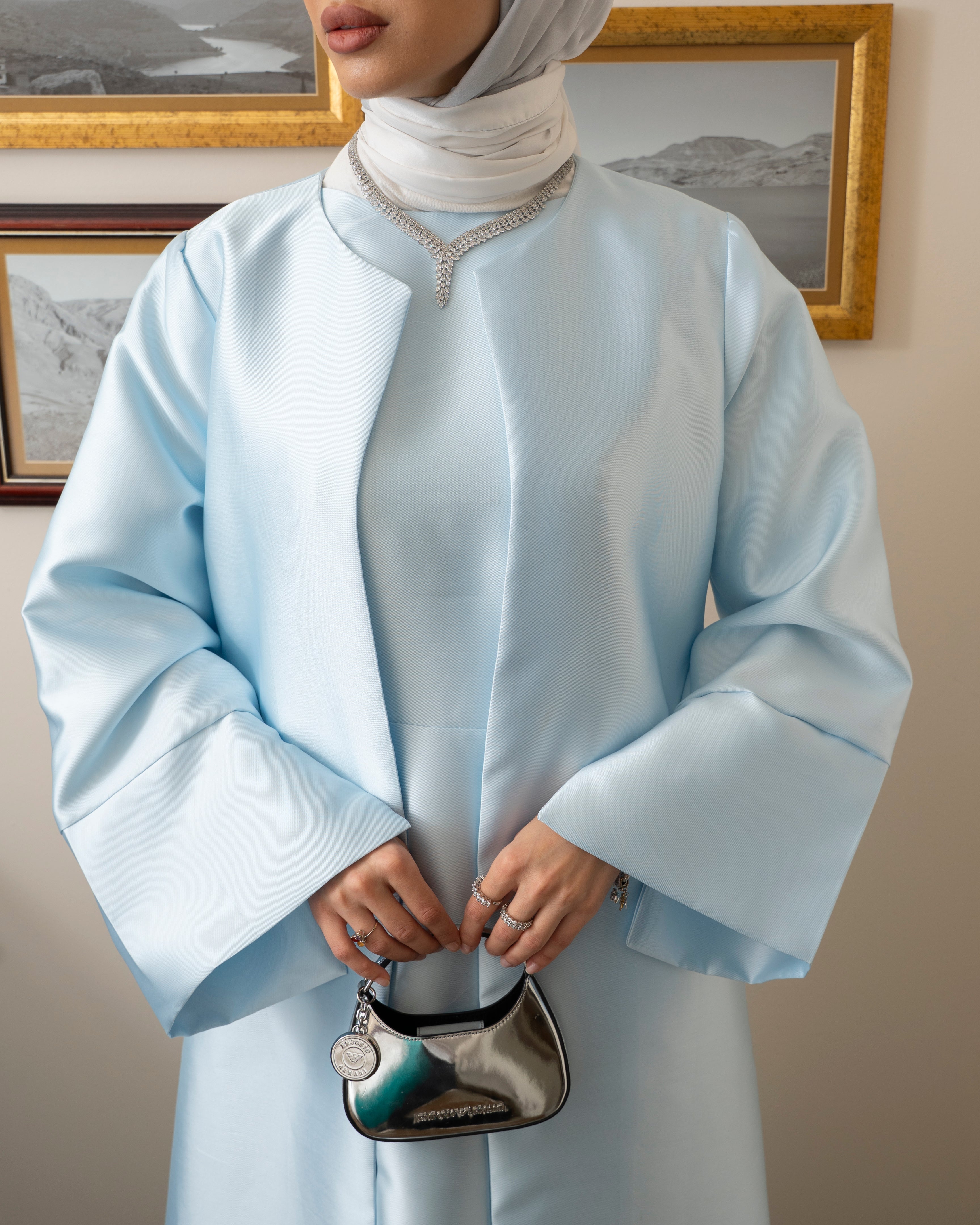 Light Blue Luxury Caftan & Dress Set