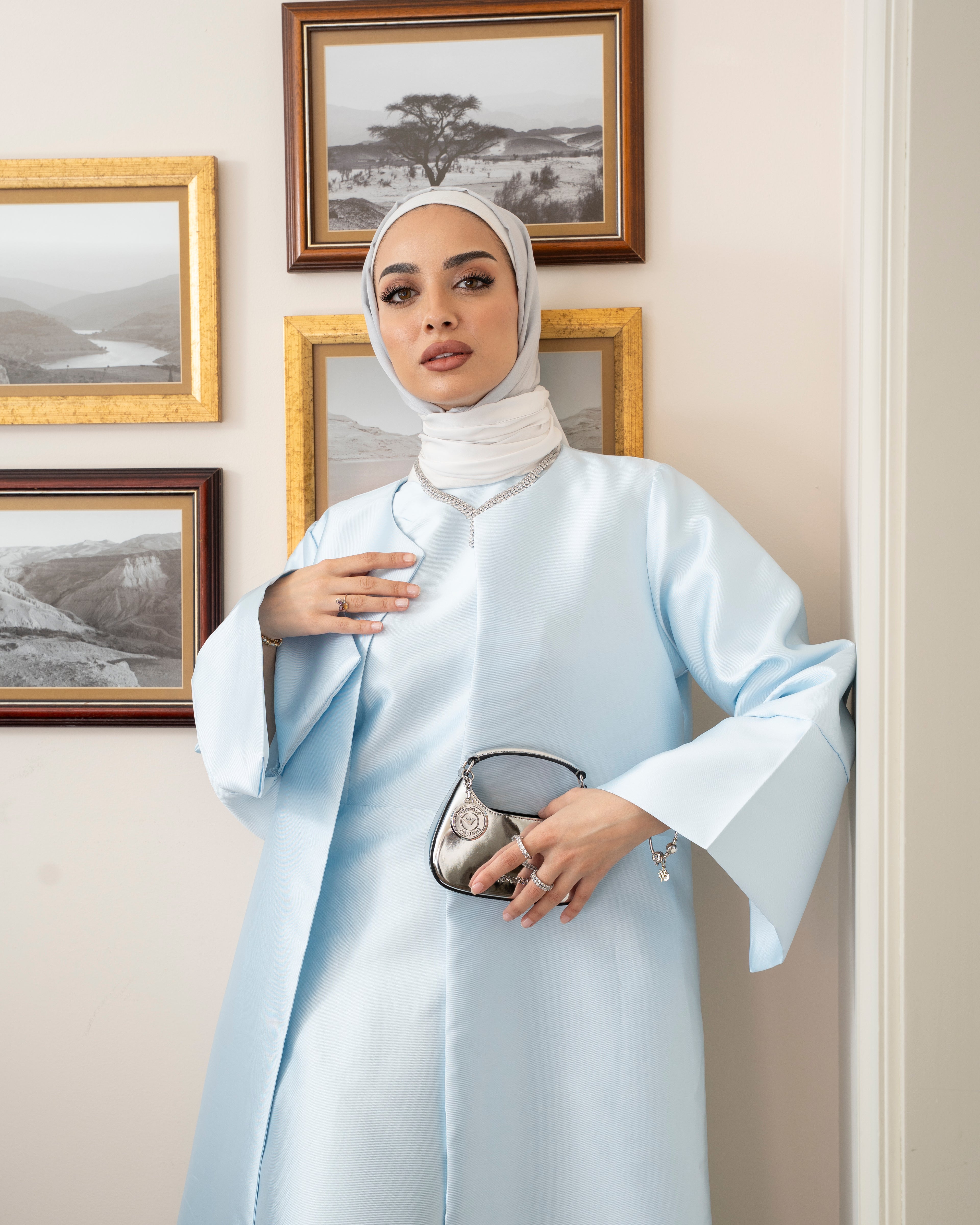 Light Blue Luxury Caftan & Dress Set – hijabimatch