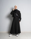 Black Cropped Jacket Paired with Matching Skirt